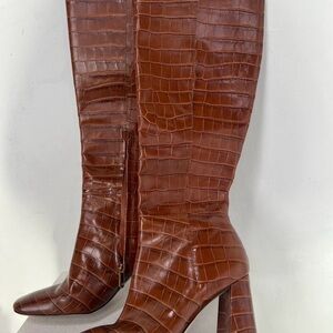 Sam Edelman Chestnut Croc-Embossed Heeled Boots